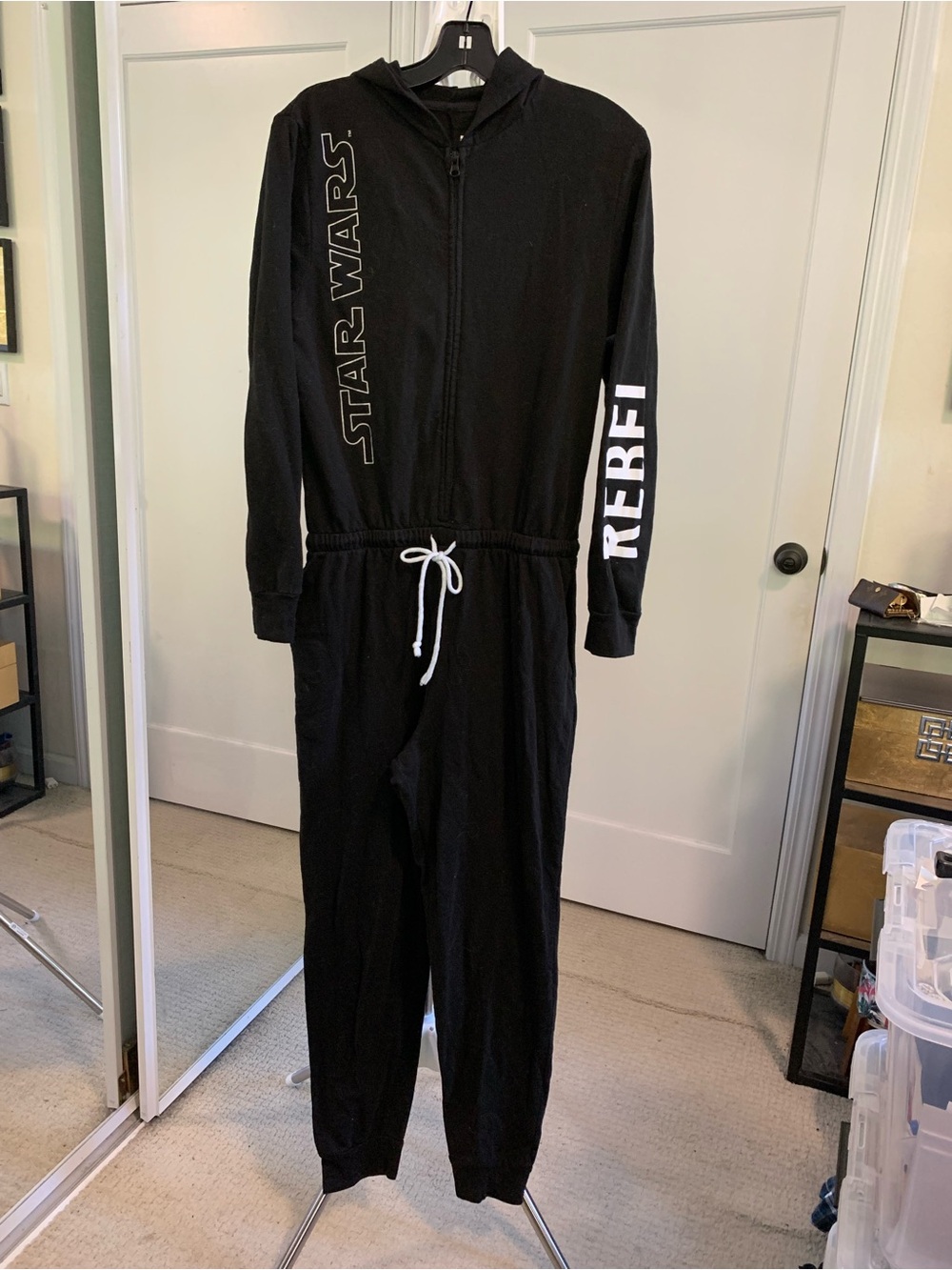 Star Wars Black Onesie Jumpsuit with Hoodie Sz S/M